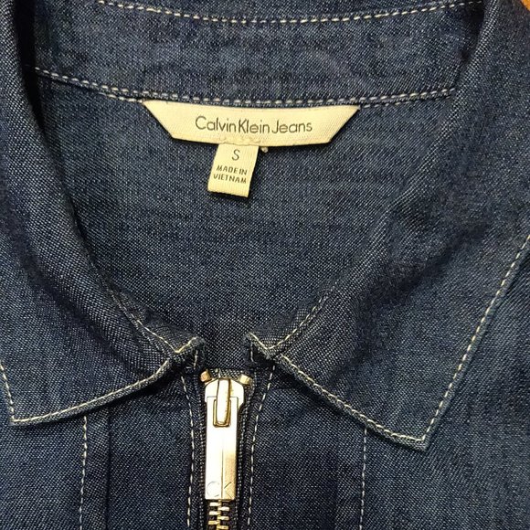 Calvin Klein Sleeveless Collared Full Zip Denim Dress SIZE SMALL - Picture 6 of 7